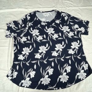 Lane Bryant Navy Floral Short Sleeve Top 22/24